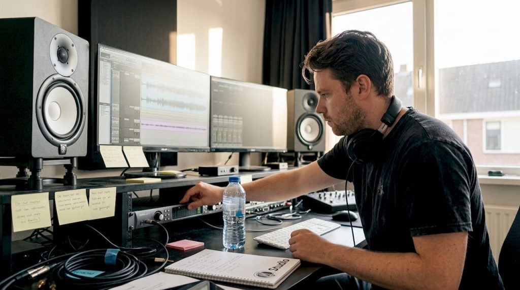 Een geluidstechnicus stelt de Apollo Gen2 af in zijn thuisstudio.