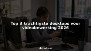 Een video-editor aan het werk met een krachtig desktop systeem.