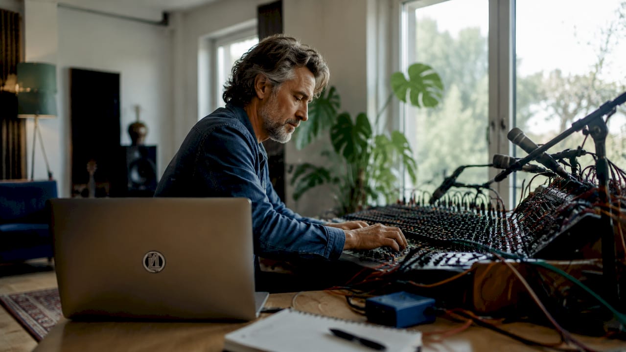 Studio opname: complete gids voor muzikanten en producenten 6 Een muzikant stelt het geluid af achter het mengpaneel in de studio.