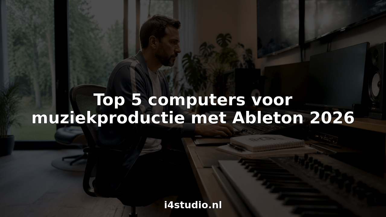 Top 5 computers voor muziekproductie met Ableton 2026 5 Muziekproducer aan de slag met een computer die speciaal is ingericht voor het werken met DAW-software.
