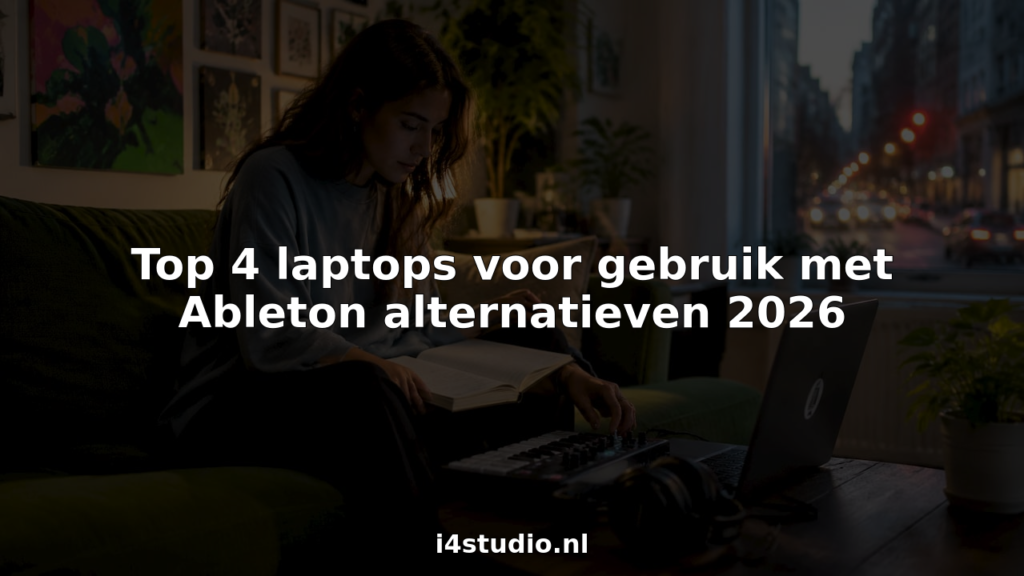 Een muziekproducer stelt zijn MIDI-controller af terwijl hij achter zijn laptop zit.