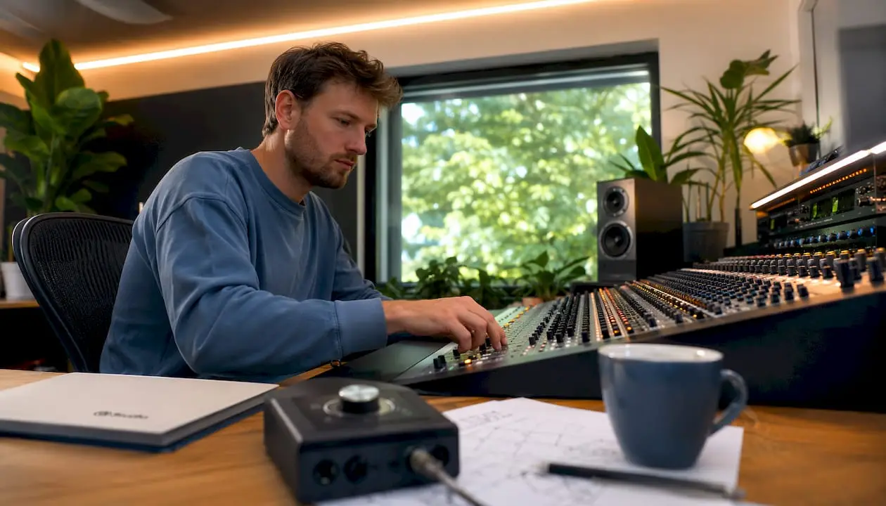 Tips voor video editing voor audioprofessionals 7 Geluidsengineer bezig met het bewerken en optimaliseren van het geluid bij videoproducties.