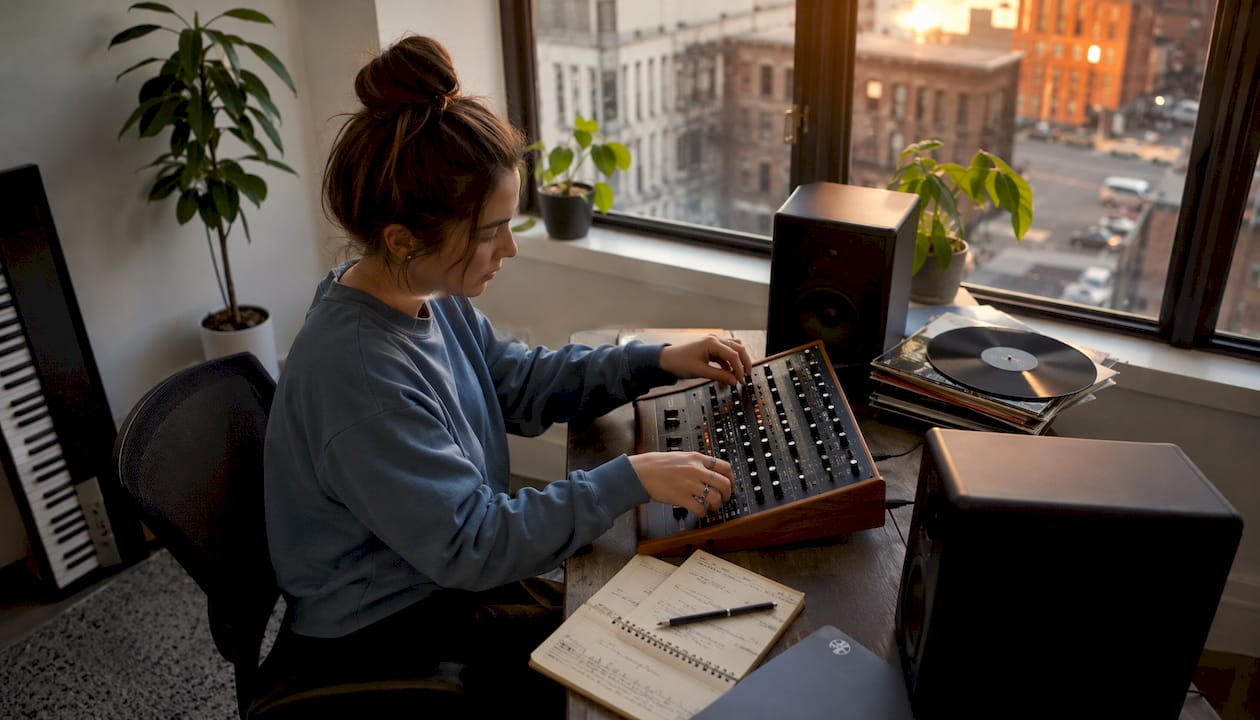 Muzikale inspiratiebronnen lijst voor producers 4 Muziekproducer die vanuit zijn eigen thuisstudio werkt.