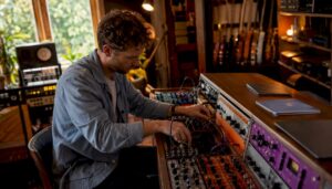 Man sluit gebalanceerde kabels aan in de studio