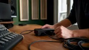 Iemand sluit een kabel aan op een bromonderdrukker.