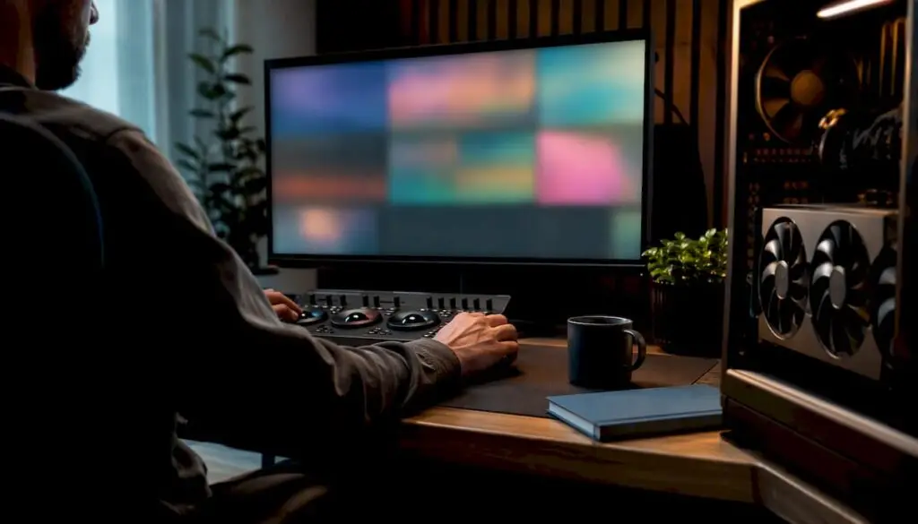 Videomontage-werkplek met niet-gespecificeerde pc-hardware