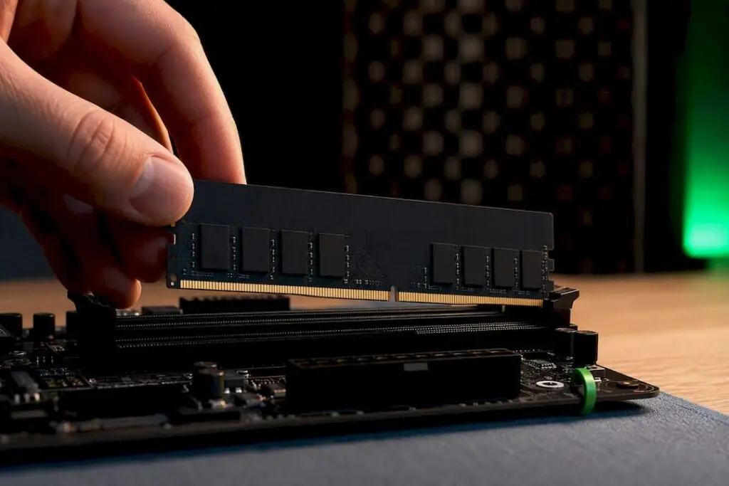 RAM-module geïnstalleerd in studiocomputer