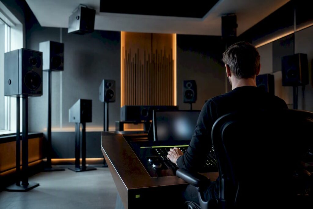 Atmos-controllerruimte met surround-luidsprekerindeling