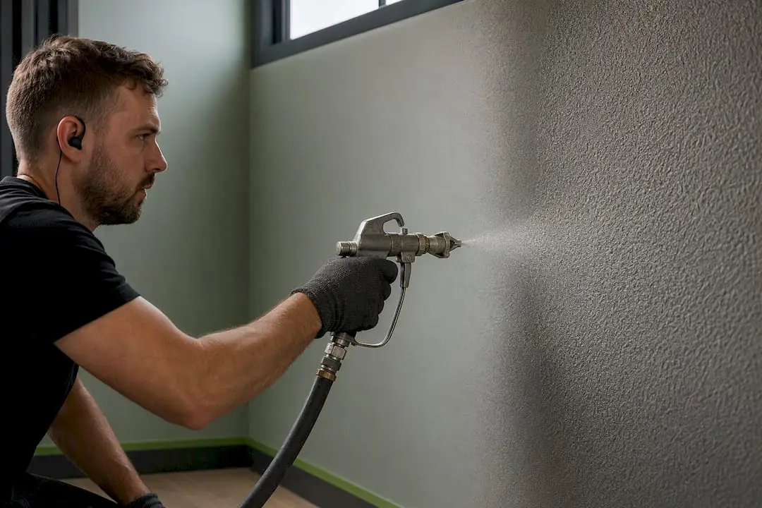 Acoustic spray coating on a studio wall