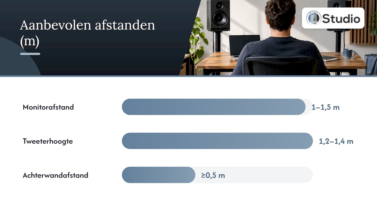 Studiomonitoren kalibreren: de complete stappenplan 1 Hoe zet je je monitoren en luisterpositie optimaal neer? — overview diagram