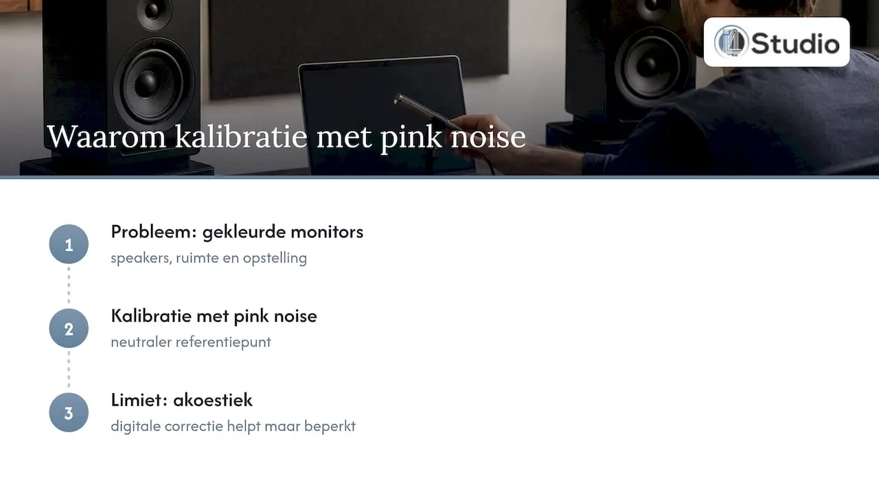 Monitors kalibreren met pink noise: zo stel je ze correct af 1 Waarom kalibratie met pink noise je mix betrouwbaarder maakt — overview diagram