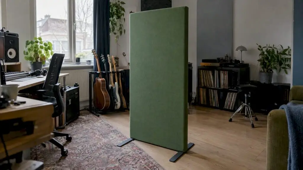 Losstaand groen akoestisch paneel in huurwoning