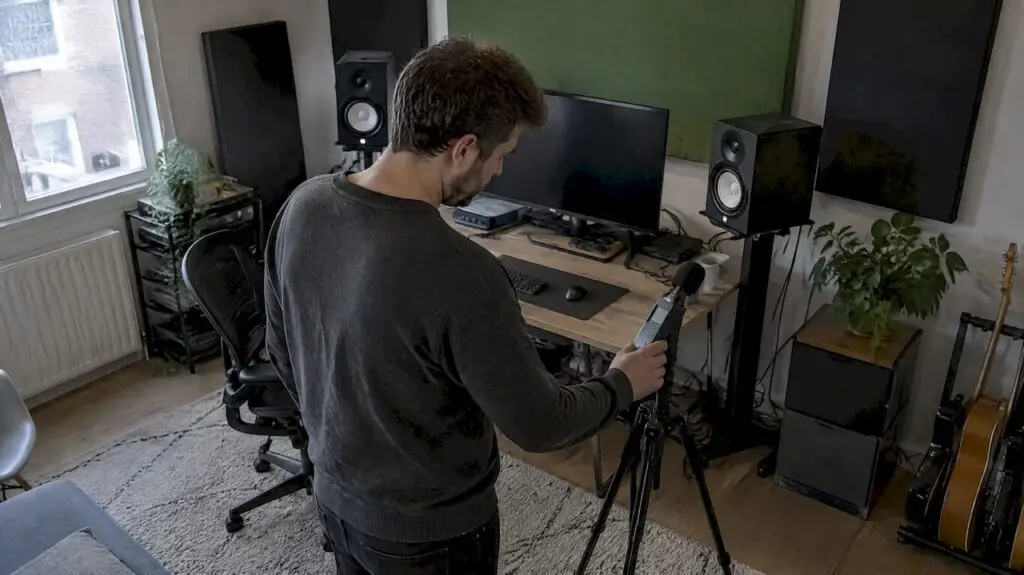 Geluidsmeter op de luisterplek in een thuisstudio