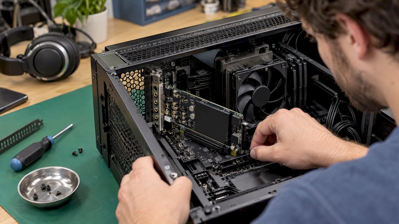 PCIe-audio-interface ingebouwd in studio-pc
